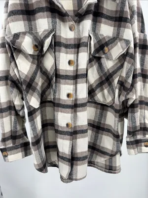 Arizona Jeans Cream black plaid button front shacket shirt jacket XXL thumbnail 3