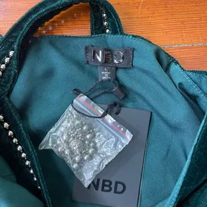 NWT NBDxRevolve Lourdes Green Velvet High Neck Beaded Open Back Mini Dress~ L🧡🎀 thumbnail 9