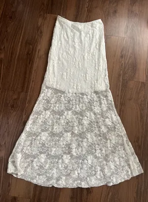Kish Vintage Y2K Layering Lace Maxi Skirt Feminine Fairy Coquette Ethereal White thumbnail 1