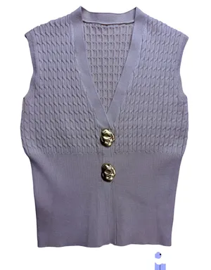 Commense Cable Knit Vest Women XS Beige Gold Button Sleeveless Layering thumbnail 1