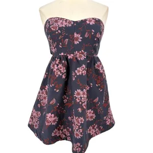 Free People Matilda Tie Back‎ Strapless Babydoll Floral Mini Dress Size Small thumbnail 4
