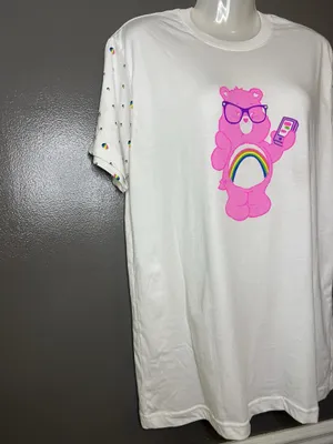 Care Bears Shirt Womens Medium White Cheer Bear Rainbow Graphic Tee Cartoon thumbnail 3