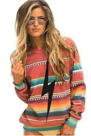 Aviator Nation Tulum Bolt Stitch Serape Sweatshirt Medium Pink Western Pullover thumbnail 1