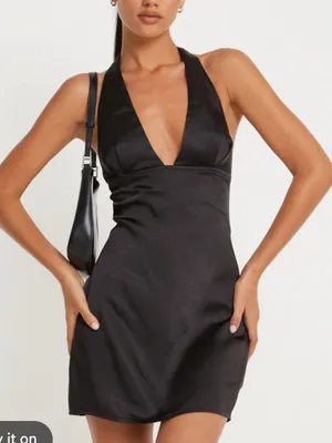 Peppermayo Satin Black Halter V-Neck Mini Dress thumbnail 1