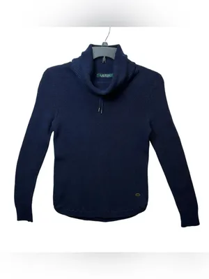 Lauren Ralph Lauren Women’s Small Navy Waffle Knit Cowl Neck Cotton Sweater thumbnail 2