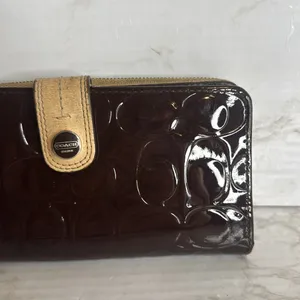 Coach Women's Patent Leather Accordion Zip Wallet Brown OS thumbnail 3