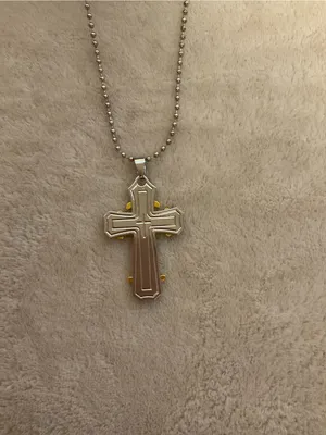 Two-Tone Cross Pendant Necklace in Silver and Yellow thumbnail 5