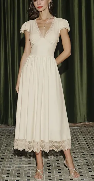 Rihoas Apricot V Neck Lace Maxi Dress thumbnail 1