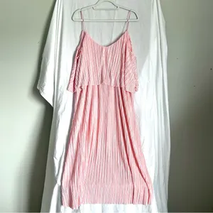 ATTENTION | Pink Satin Accordion Pleated Tiered Midi Dress Sz XL thumbnail 4