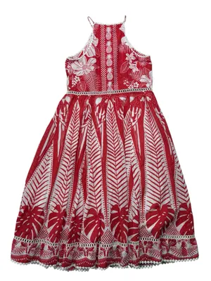 Farm Rio size small Red White Tropical Print Button-Front Maxi Dress vaca party thumbnail 5
