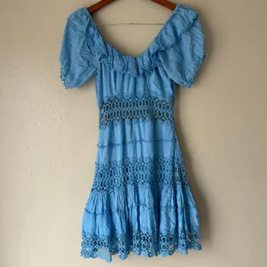 Free People Boho Blue Puff Sleeve Mini Dress Size 6 thumbnail 7