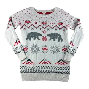 Mossimo Supply Co Women Small Fair Isle Polar Bear Holiday Knit Sweater Red Gray thumbnail 1
