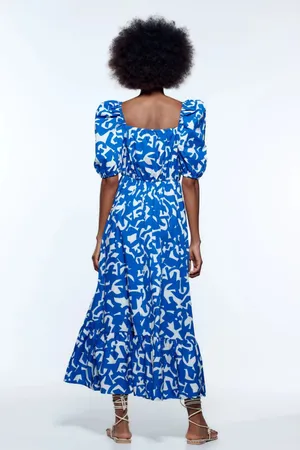 Zara Womens XS Printed Pop Puff Sleeve Maxi Dress •Surplice Neckthe tag is off thumbnail 13