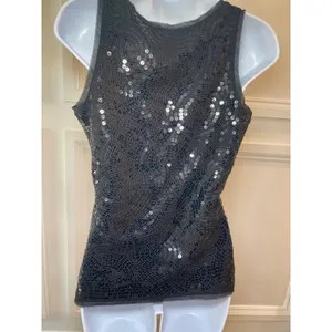 White House Black Market S Black Sequin Sleeveless Top Scoop Neck thumbnail 4