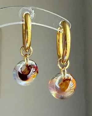 Handmade Japanese magatama quality glass simple minimalist hoop earrings💛 thumbnail 1
