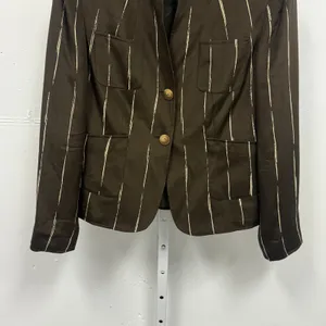 Jones New York Silk Pinstripe Blazer Stand Collar Jacket Size 6 Brown Classic thumbnail 5