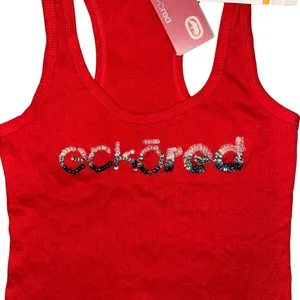 Ecko Red Y2K Ribbed Beater Sequence‎ Tank Top Size Small Red Cotton thumbnail 8