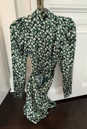 Reformation Green Floral Long Sleeve Midi Dress | Size 6 thumbnail 1