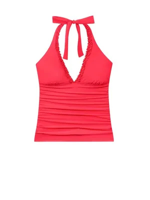 NWT Mimi Flamingo Soleil Solids Sonny Halterkini Tankini Top Swim Punch Red 6 thumbnail 5