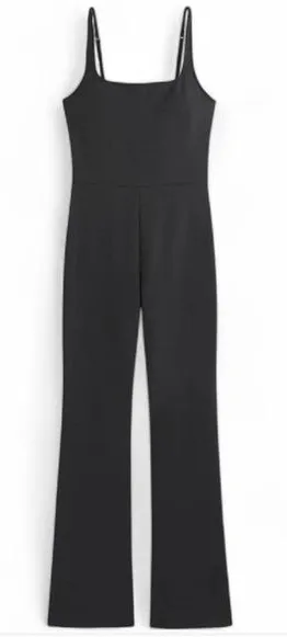 A&F Women's Ponte Unitard Flare Jumpsuit in Black thumbnail 1