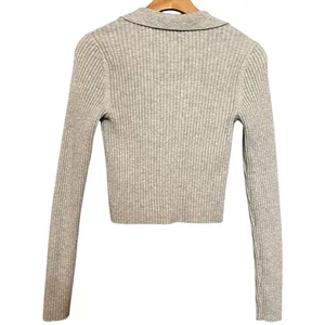 Aerie NWT Women’s Size S Heather Gray Gotta Jet! Ribbed Knit Button Polo Sweater thumbnail 7