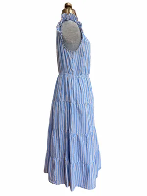J. Crew V-Neck Cotton Ruffle Cap Sleeve Tiered Striped Midi Dress thumbnail 5