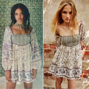 Free People Bohemian Retro 70s Endless Afternoon Floral Mini Dress Large thumbnail 4