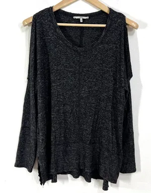 Buckle lounge Cold Shoulder Top Womens MD Shirts Blouses Heather Black Jersey Knit thumbnail 1
