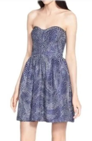 devlin Dress Size Small Strapless Blue White Quilted Smocked Mini from Nordstrom thumbnail 1