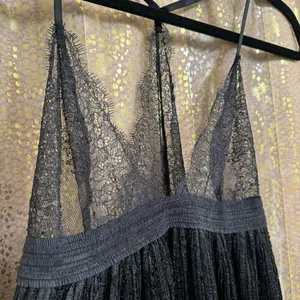 Victorias Secret Black Lace Goth Witchy Pleated Babydoll Nightie Med NWT thumbnail 3