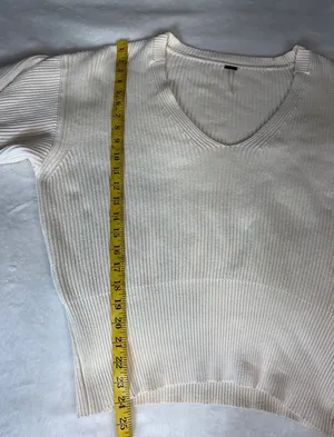 Free People V Neck beige cotton blend womens sweater size S thumbnail 10