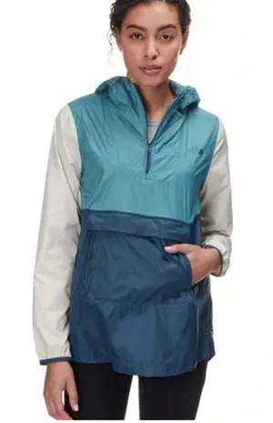 The North Face Teal, Navy & Cream Hooded FAnorak 2.0 Pullover Packabale Windwall thumbnail 1