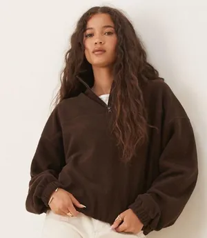SKIMS Espresso Boyfriend Fleece Slouchy Half Zip Pullover Oversized Comfy thumbnail 1