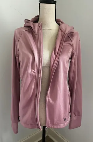 Spyder Pink Full Zip Fleece Hoodie Jacket sz Medium Ski Gorpcore Softshell Layer thumbnail 1