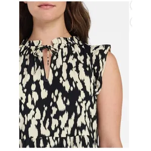 Black Cream Abstract‎ Print Dress Tiered Flutter Sleeve M NWT Summer Spring thumbnail 5