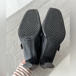 Vintage Merona Black Leather Silver Buckle Square Toe Maryjane Block Heels Shoes thumbnail 7