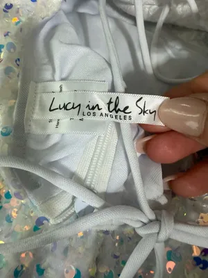 Lucy in the Sky White Iridescent Sequin Cowl Neck Lace Up Mini Dress Size S thumbnail 2