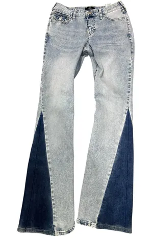 True Religion Jeans Joey NWT Y2K Mid Rise SZ 26 Patchwork Two Tone Flap Pockets thumbnail 1
