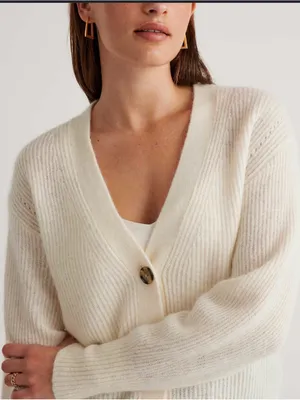 Quince Cream Alpaca Wool V Neck Cardigan Sweater Size Small thumbnail 2
