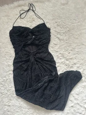 Significant Other Dress Halter Midi Cut Outs Ruffle Velvet Polka Dot Black Sz 4 thumbnail 1