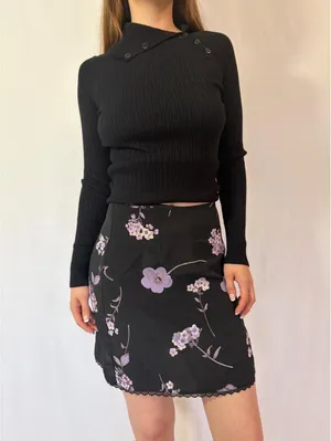 Dainty Black Purple Floral Mini Skirt thumbnail 5