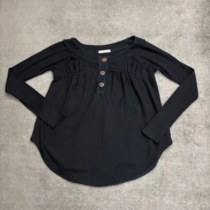 Free People Must Have Waffle Knit Henley Long Sleeve Top Black thumbnail 2