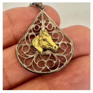 silver and gold tone horse teardrop pendant necklace thumbnail 9