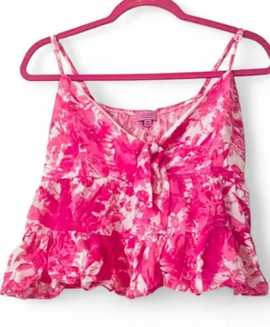 miami Hot Pink & White Floral Tie-Front Camisole thumbnail 1