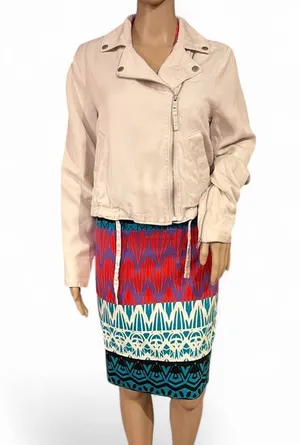 Abercrombie & Fitch Women’s Light Beige Moto Jacket Size M Asymmetrical Zip EUC thumbnail 2