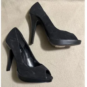 Paprika Black Faux Suede Peep Toe Platform Stiletto Pumps Womens 5.5 thumbnail 4