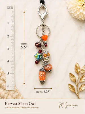 NEW One of a Kind Harvest Moon Owl Handmade Beaded Bag Charm Keychain (#43) thumbnail 4