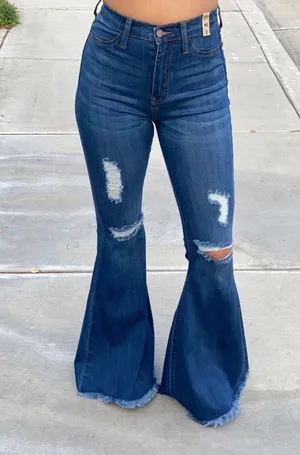 High Waisted Flare Pants Blue Size 28 thumbnail 1