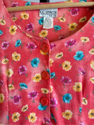 KC SPENCER SMALL ✨ VINTAGE 100% cotton floral maxi dress short sleeve VGUC thumbnail 2