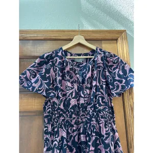 ANTHROPOLOGIE Somerset Paisley Maxi Dress in Navy Blue / Marin Size XL Petite thumbnail 5